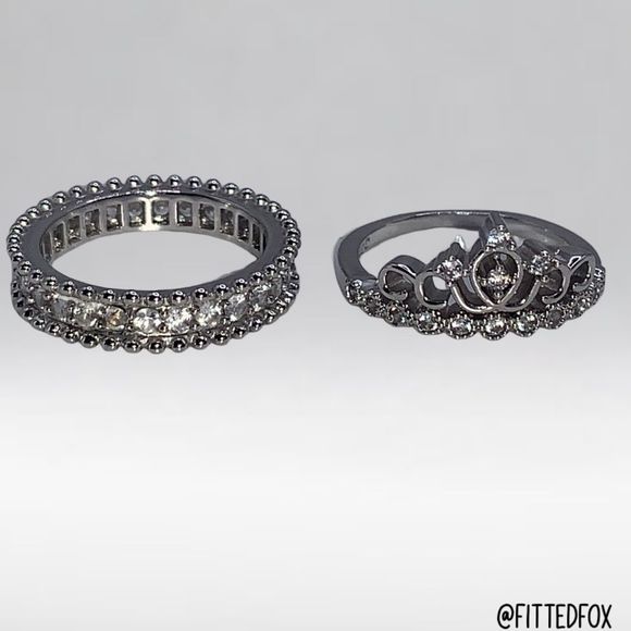 RHINE STONE STACKING RINGS | SET OF 2 | 1 CROWN RING 1 RHINESTONE BAND | SIZE 6 - Picture 3 of 5